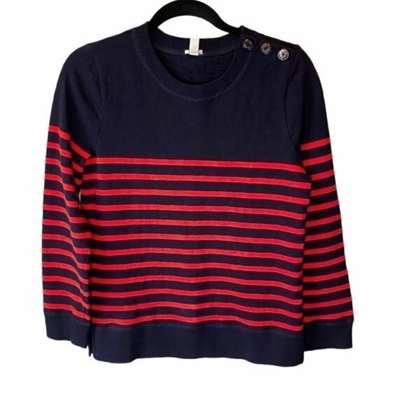J. Crew Tortoise Button Stripe Pullover S - Picture 1 of 10